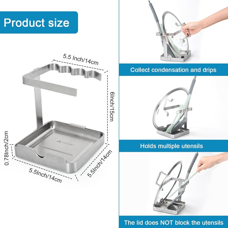 SOLEADER Vertical Spoon Rest and Lid Stand for Stove Top kitchen Utensils Pot Lid Holder and Organizer for Kitchen Counter Foodgrade Stainless Steel with Drip Tray and Handle - Image 5